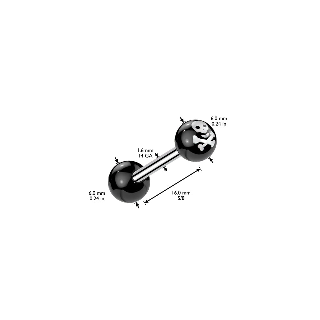 Cherry Diva Barbell 14 Gauge Acrylic Skull & Crossbones Barbell