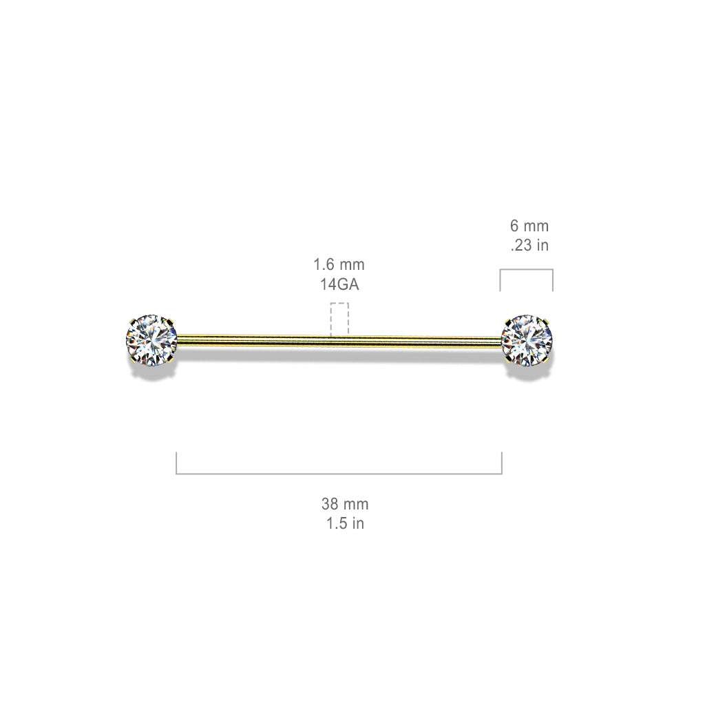 Gold Crystal Industrial Barbell - Body Jewellery By Cherry Diva