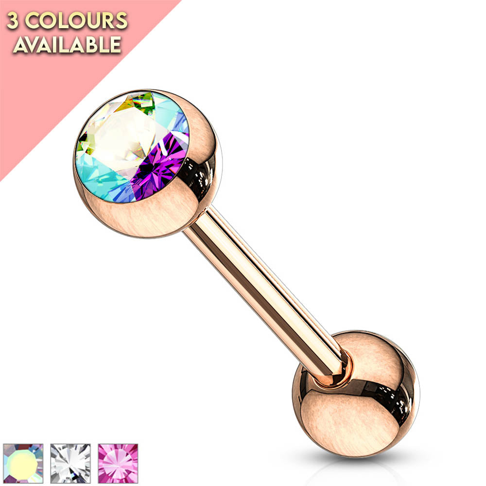Cherry Diva Barbell 14 Gauge Rose Gold Crystal Tongue Barbell