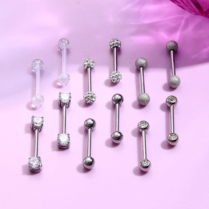 Cherry Diva Barbell Multi Pack Of 12 Silver Straight Barbells