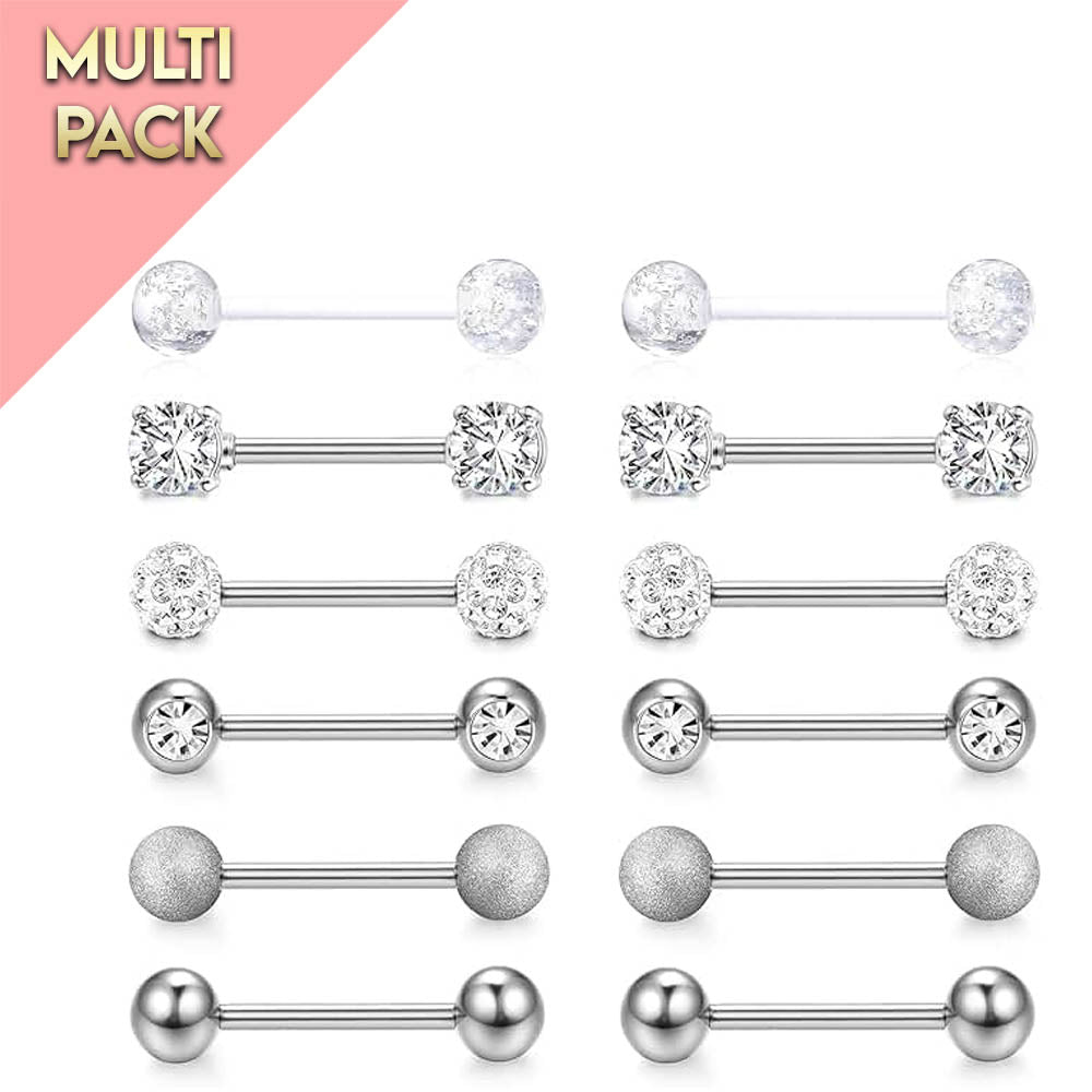 Cherry Diva Barbell Multi Pack Of 12 Silver Straight Barbells