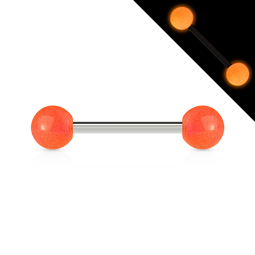 Cherry Diva Barbell Orange 14 Gauge Glow In The Dark Stainless Steel Barbell