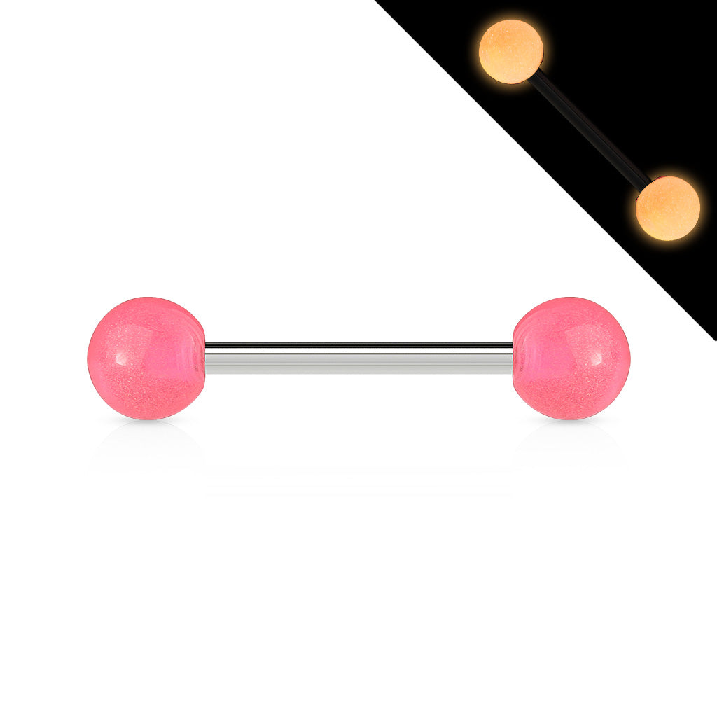 Cherry Diva Barbell Pink 14 Gauge Glow In The Dark Stainless Steel Barbell