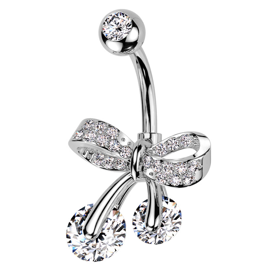 Cherry Diva belly bar 14 Crystal Bow Belly Button Bar