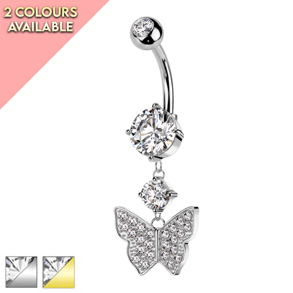 Cherry Diva belly bar 14 Crystal Wings Butterfly Belly Bar