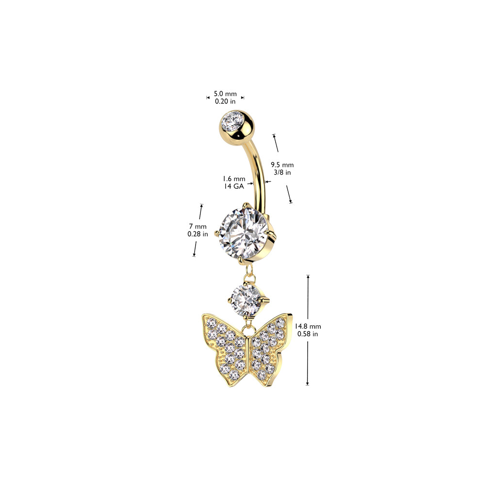 Cherry Diva belly bar 14 Crystal Wings Butterfly Belly Bar