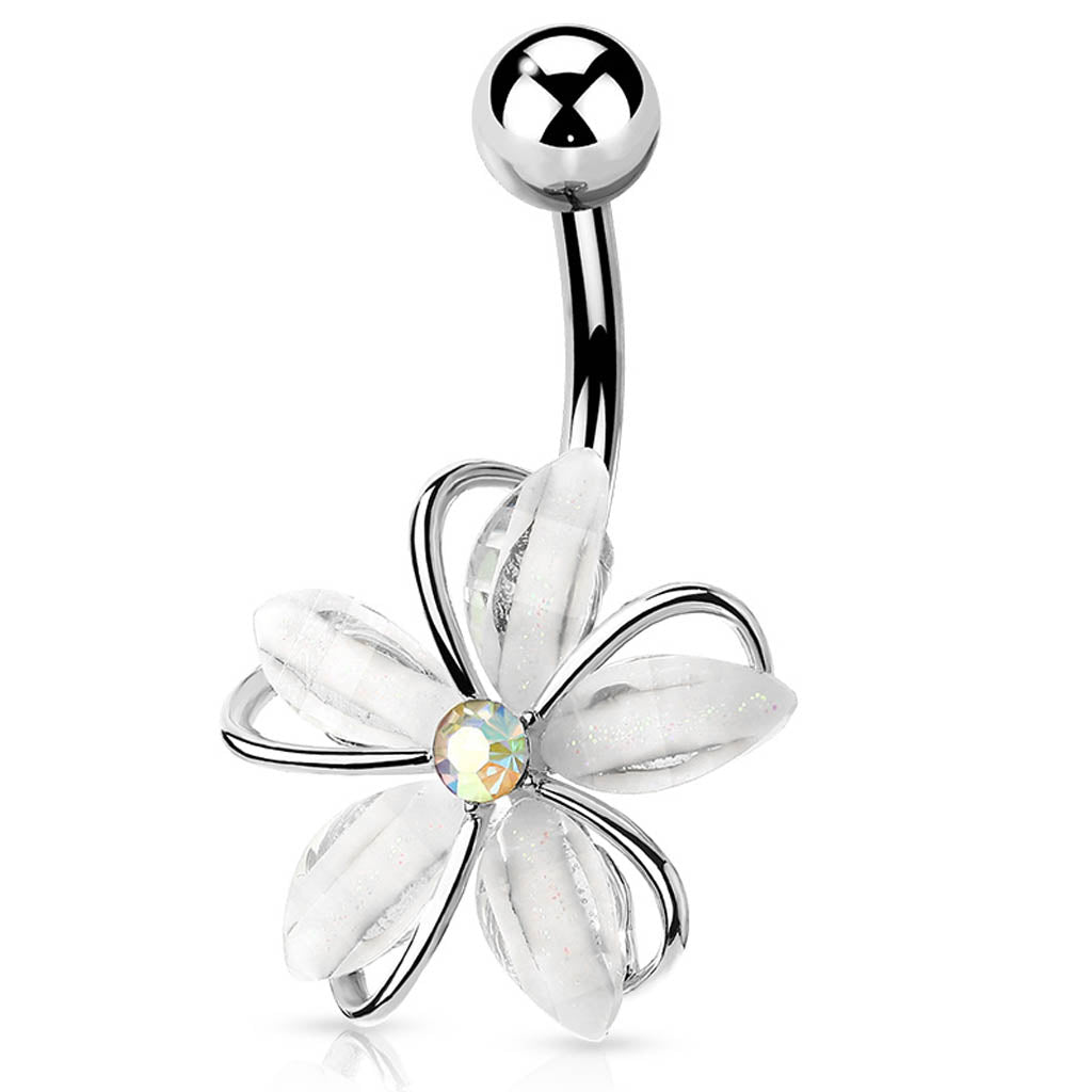 Cherry Diva belly bar 14 Gauge Aurora Flower Belly Button Bar