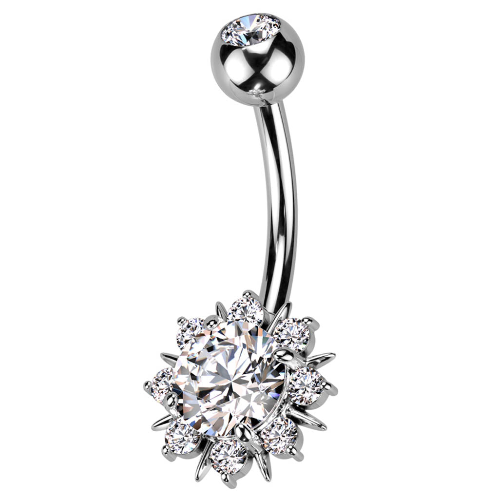 Cherry Diva belly bar 14 Gauge Crystal Sunburst Belly Bar