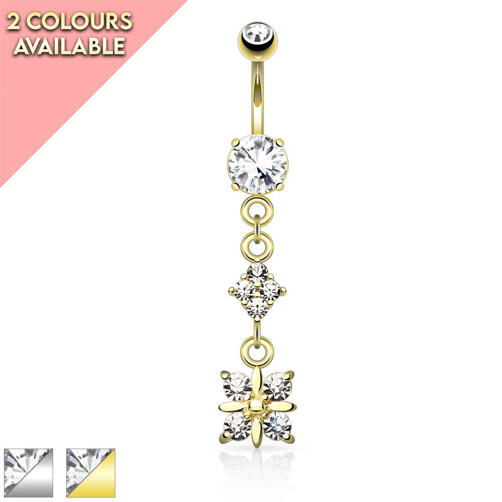 14G CZ Diamond Dangle Belly Button Piercing Jewelry 14K Real Gold Belly Ring  – OUFER BODY JEWELRY