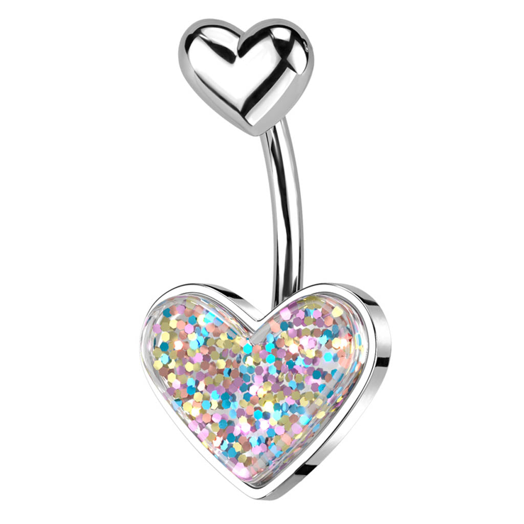 Cherry Diva belly bar 14 Gauge Glitter Heart Heart Shaped Belly Button Bar