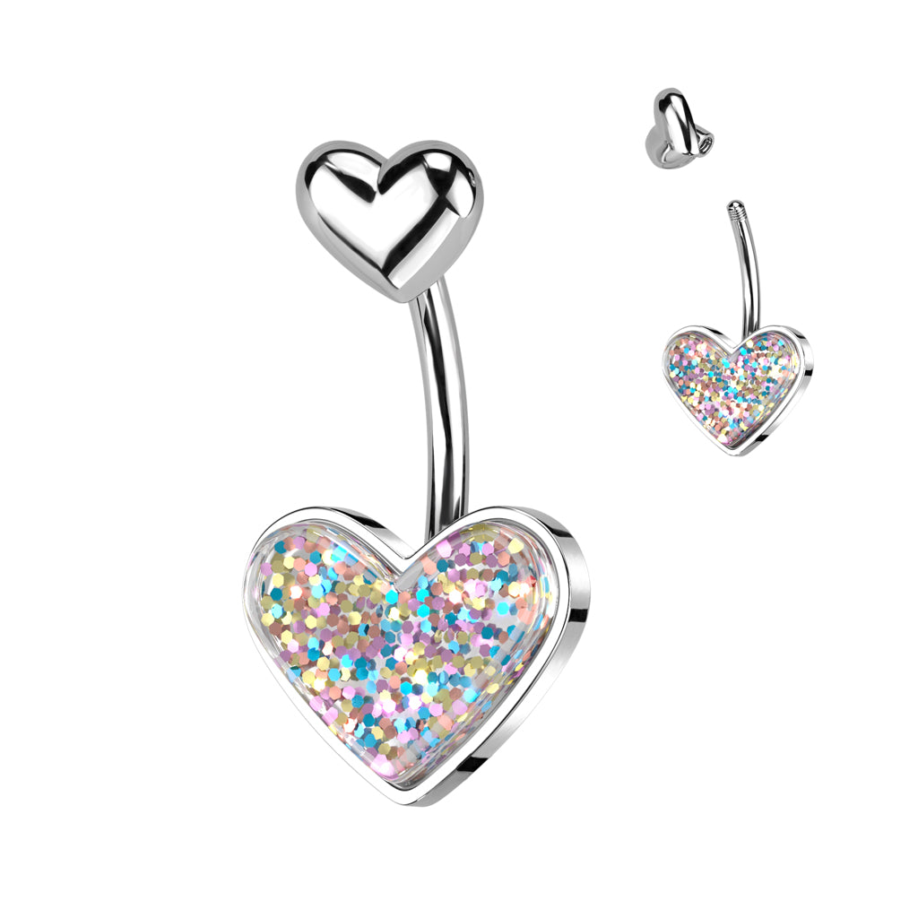 Cherry Diva belly bar 14 Gauge Glitter Heart Heart Shaped Belly Button Bar