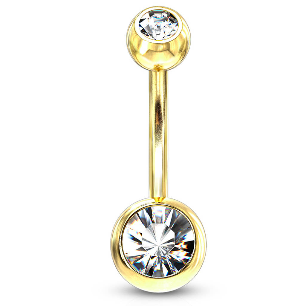 Cherry Diva belly bar 14 Gauge Gold Double Crystal Belly Button Bar