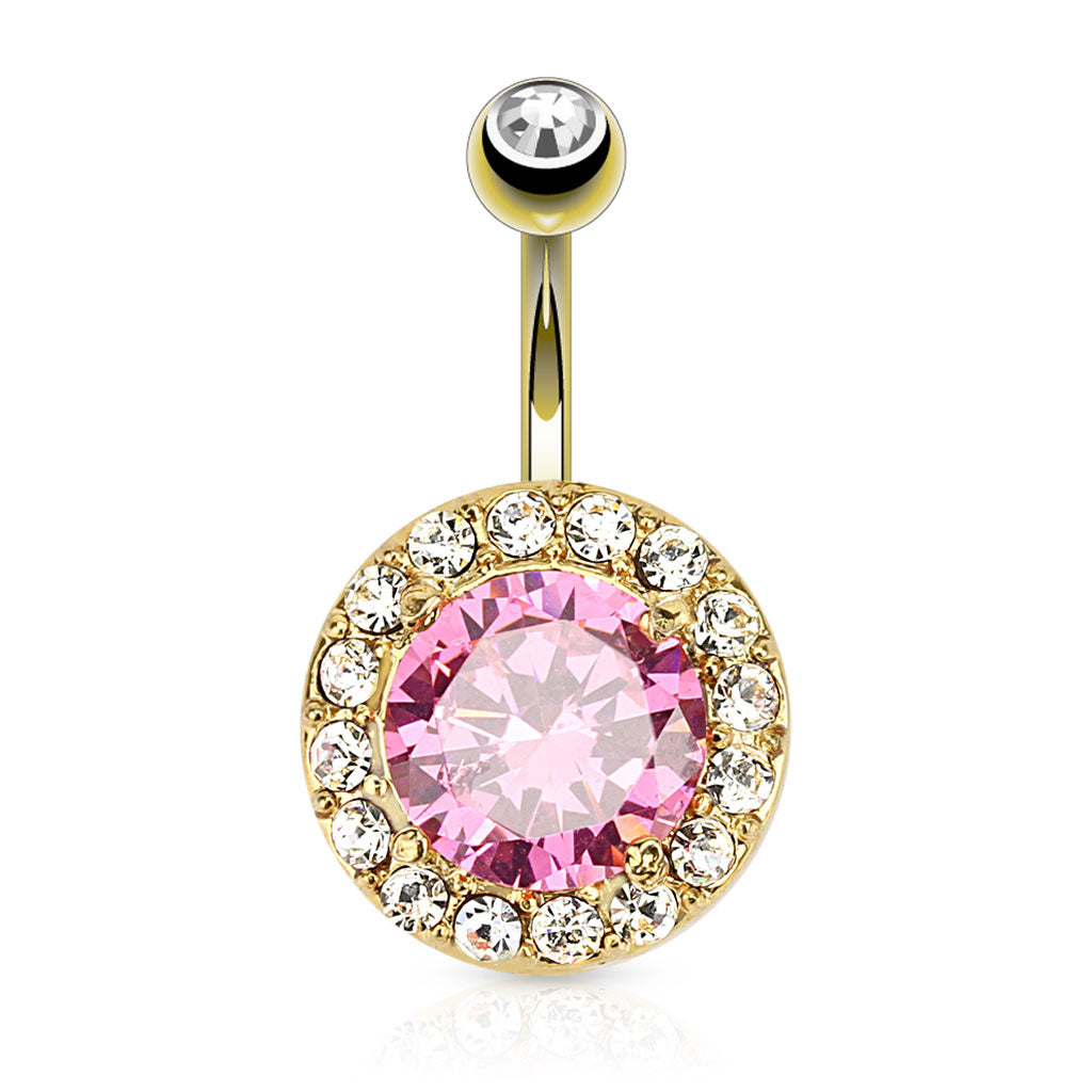 Cherry Diva belly bar 14 Gauge Gold Plated Pink Crystal Belly Button Bar