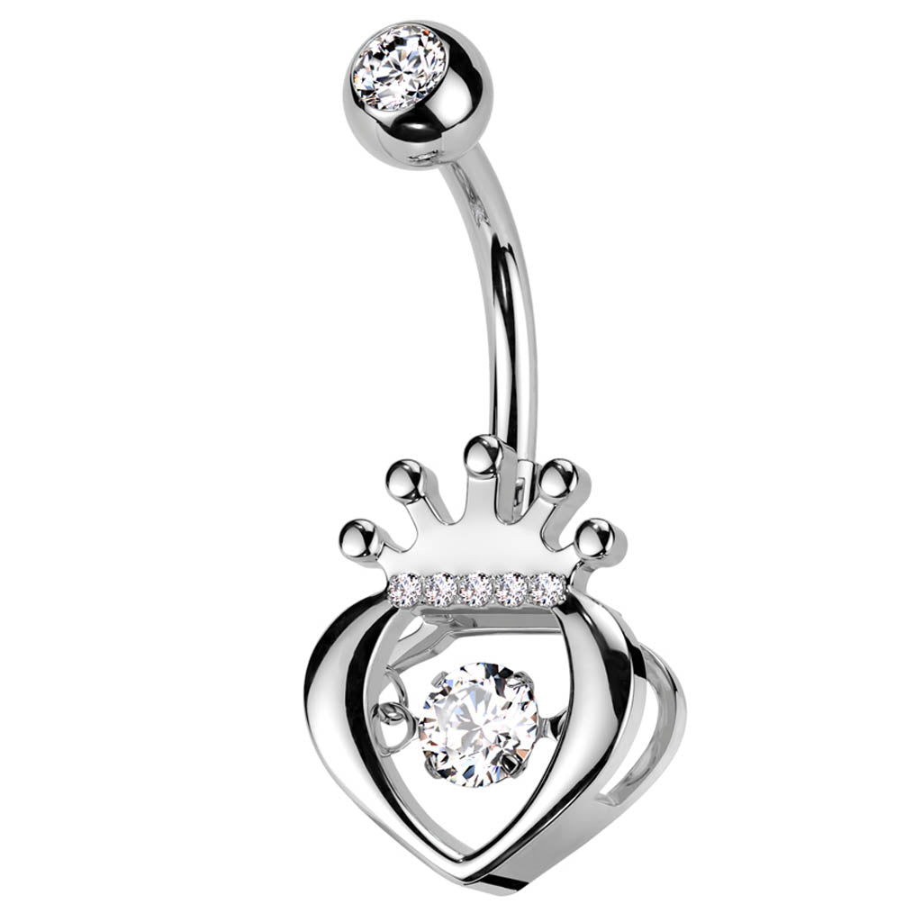 Cherry Diva belly bar 14 Gauge Hollow Heart & Crown Belly Bar