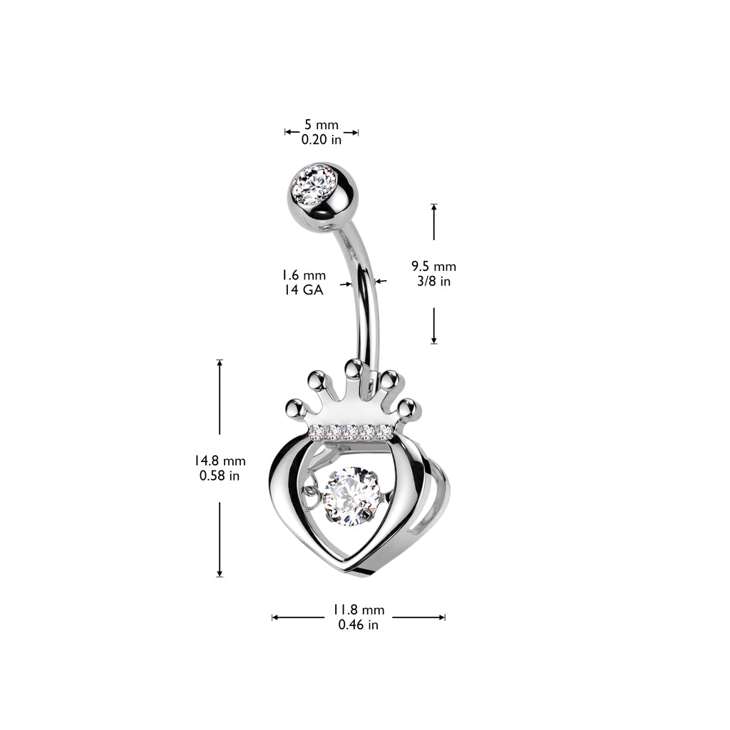 Cherry Diva belly bar 14 Gauge Hollow Heart & Crown Belly Bar