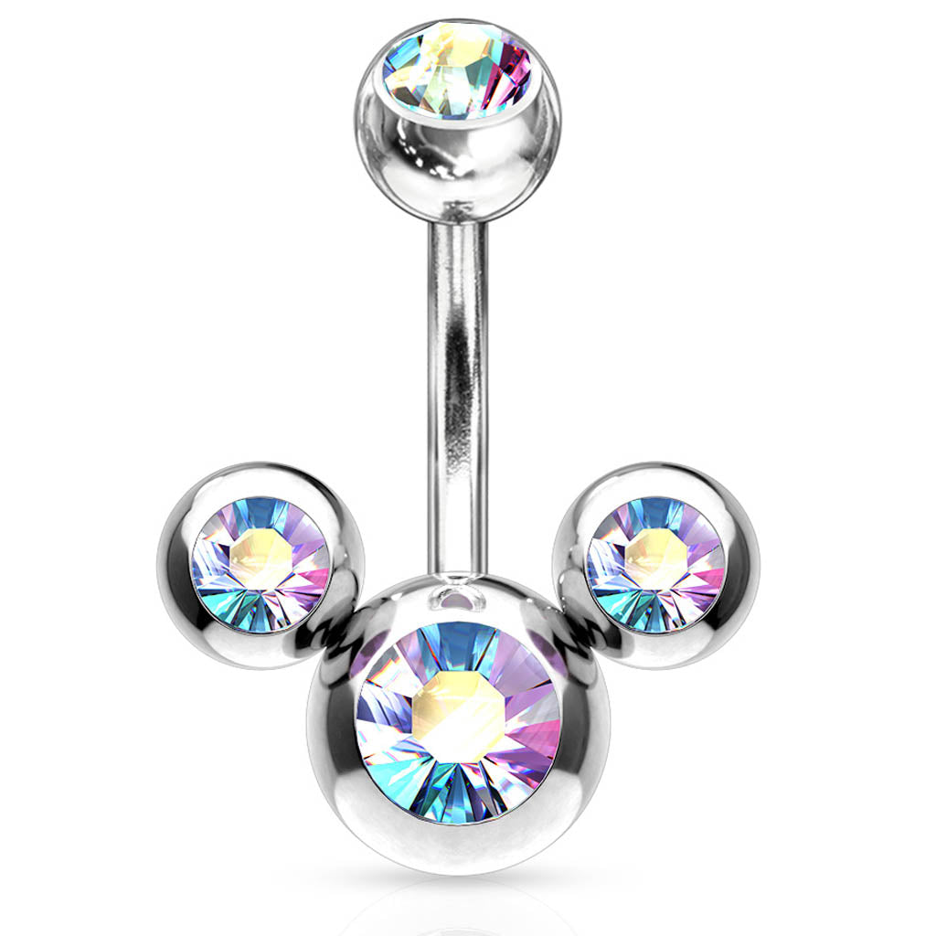 Cherry Diva belly bar 14 Gauge Hypoallergenic Triple Crystal Belly Bar