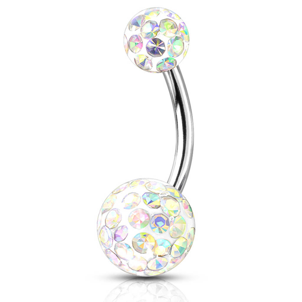 Cherry Diva belly bar 14 Gauge Internally Threaded Glitterball Belly Button Bar