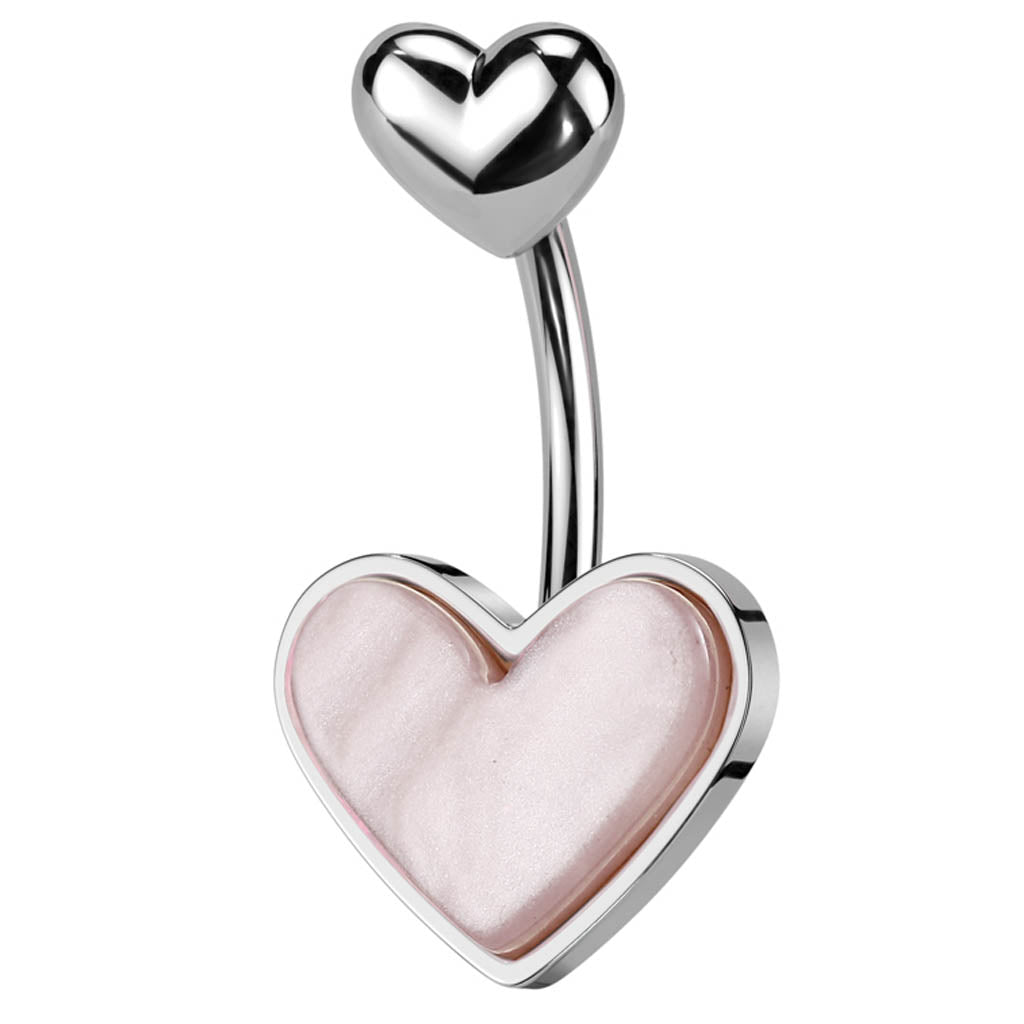 Cherry Diva belly bar 14 Gauge Mother Of Pearl Heart Shaped Belly Button Bar