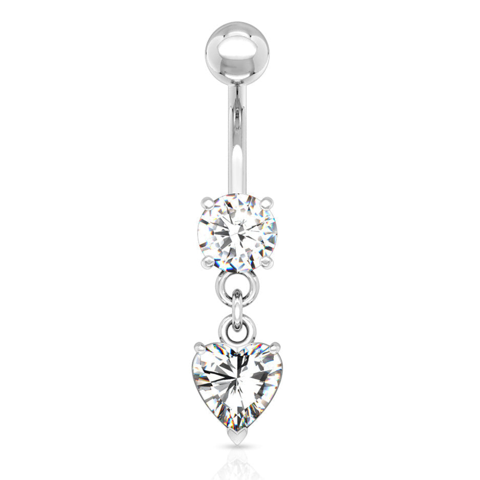 Cherry Diva belly bar 14 Gauge Silver Dangling Heart Belly Button Bar