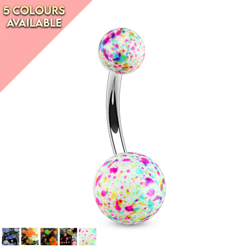 Cherry Diva belly bar 14 Gauge Splatter Effect Surgical Steel Belly Bar