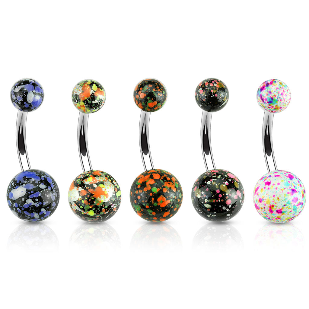 Cherry Diva belly bar 14 Gauge Splatter Effect Surgical Steel Belly Bar