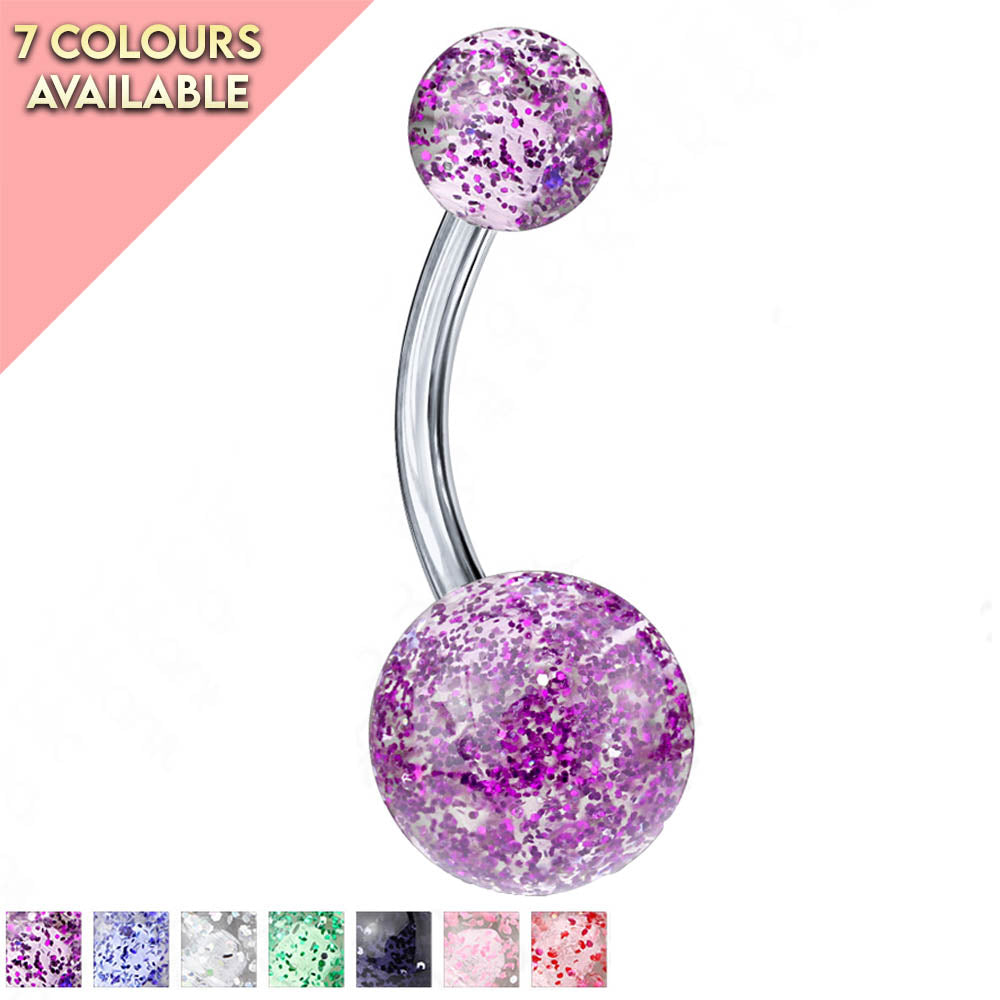 Cherry Diva belly bar 14 Gauge Titanium Acrylic Glitter Ball Belly Bar