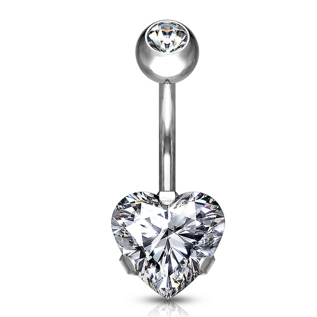 Cherry Diva belly bar 14 Gauge Titanium Crystal Heart Belly Bar