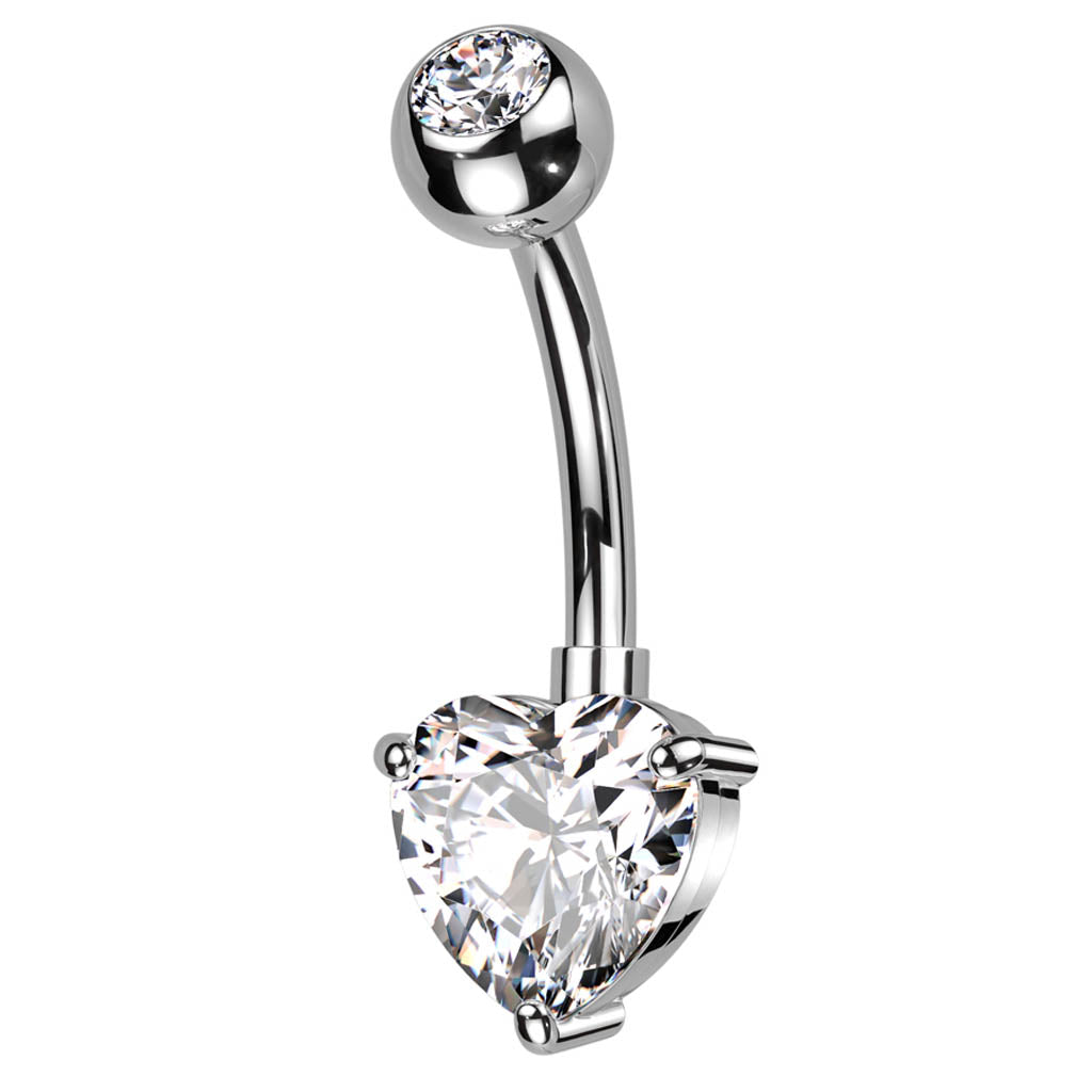 Cherry Diva belly bar 14 Gauge Titanium Prong Set Crystal Heart Belly Button Bar