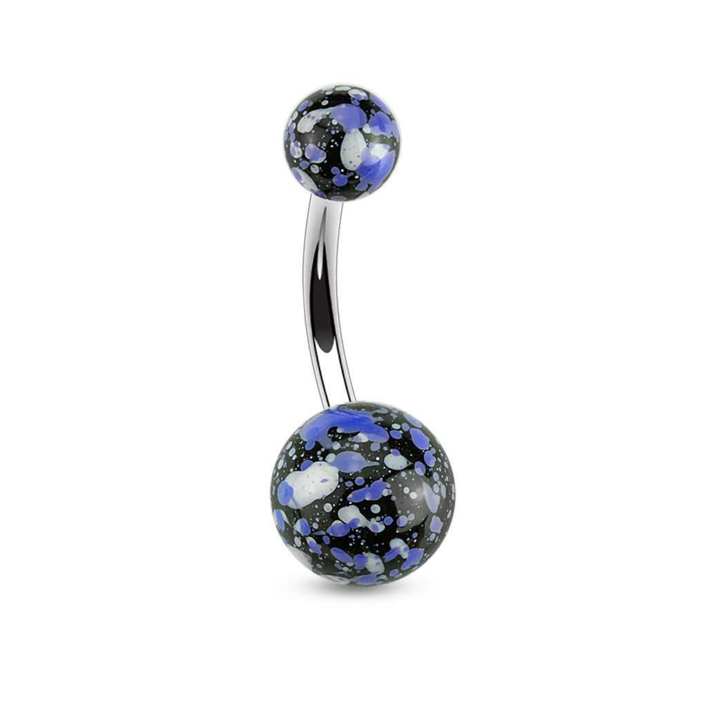 Cherry Diva belly bar Blue 14 Gauge Splatter Effect Surgical Steel Belly Bar