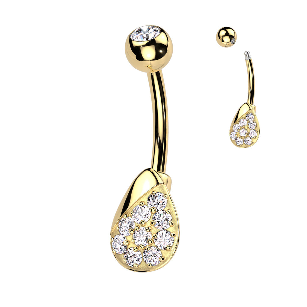 Cherry Diva belly bar Gold 14 Crystal Droplet Belly Button Bar