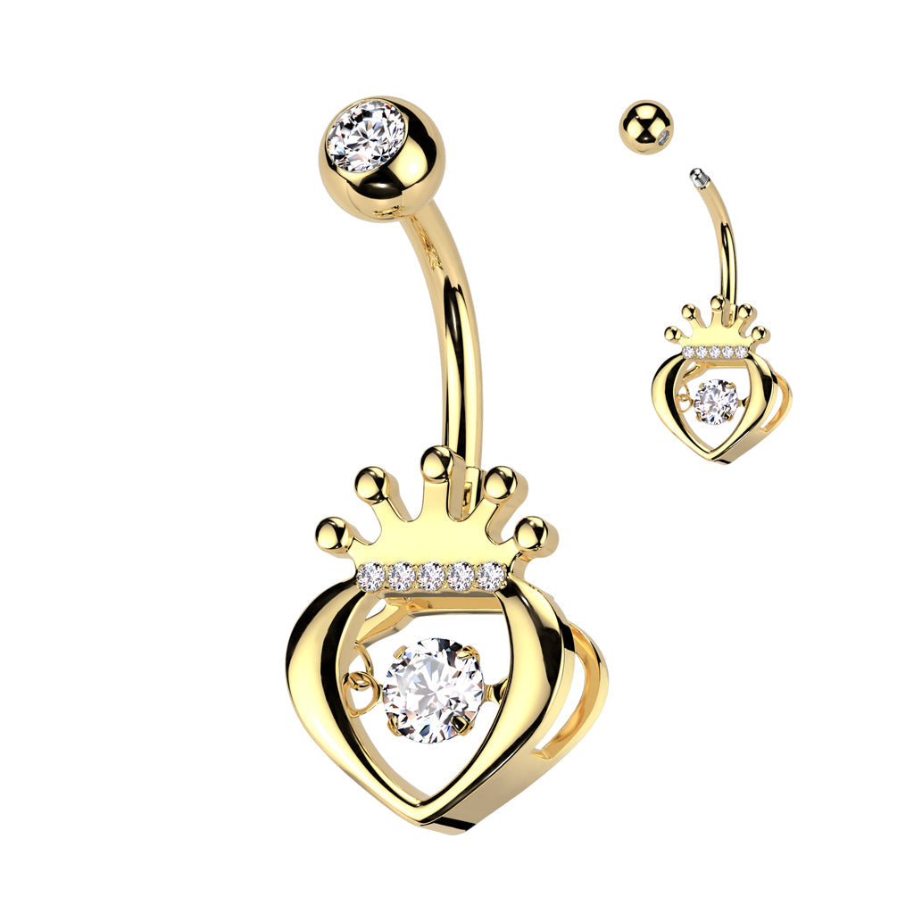 Cherry Diva belly bar Gold 14 Gauge Hollow Heart & Crown Belly Bar