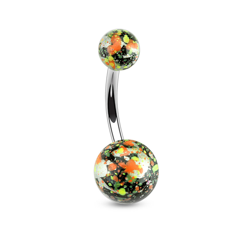 Cherry Diva belly bar Green 14 Gauge Splatter Effect Surgical Steel Belly Bar