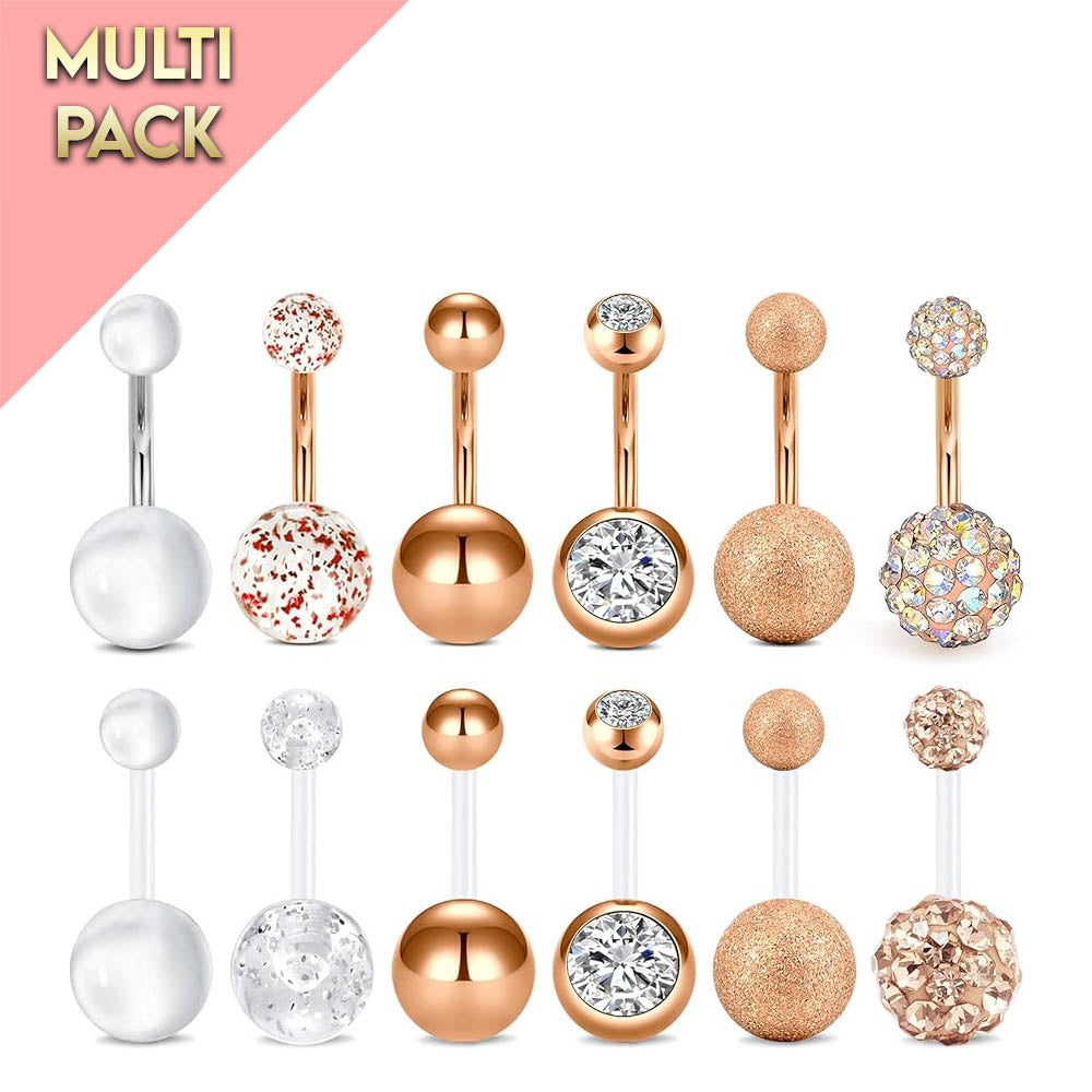 Cherry Diva belly bar Multi Pack Of 10 Rose Gold Belly Button Bars