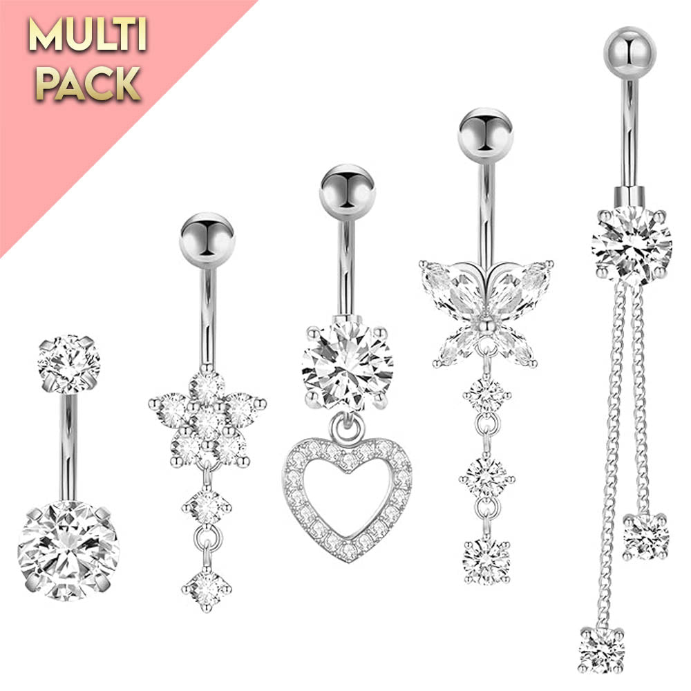 Cherry Diva belly bar Multi Pack Of 5 Dangling Crystal Belly Button Bars