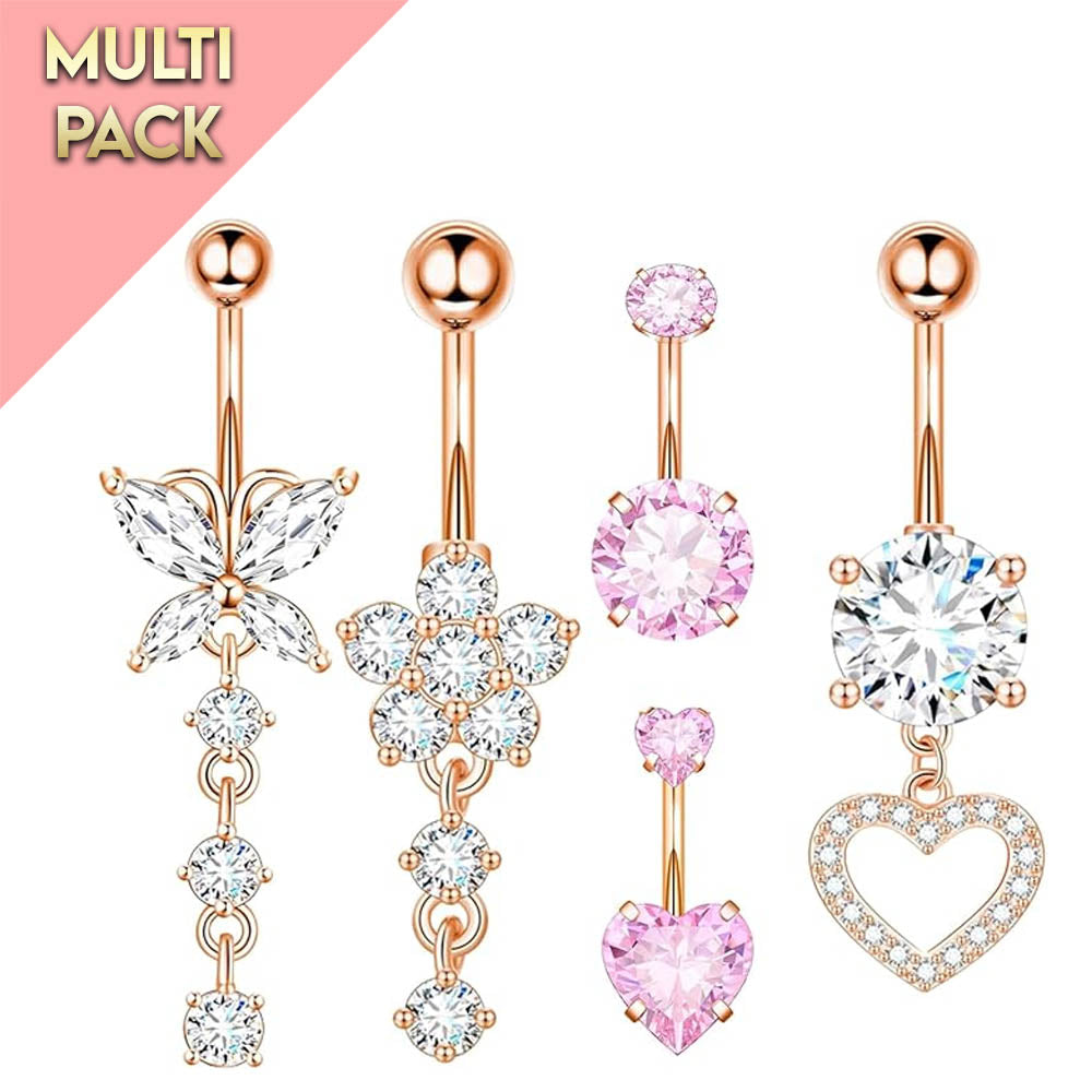 Cherry Diva belly bar Multi Pack Of 5 Golden Crystal Belly Button Bars