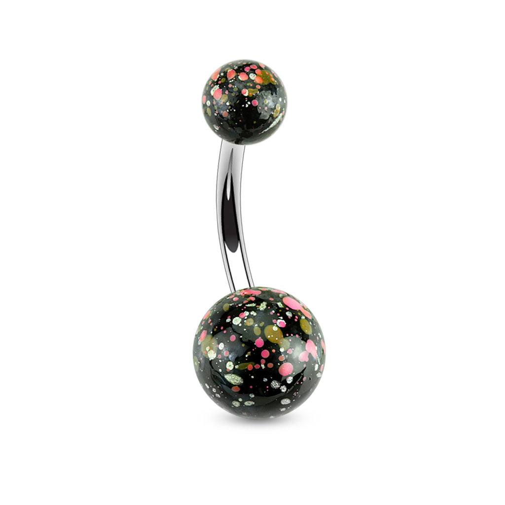 Cherry Diva belly bar Orange 14 Gauge Splatter Effect Surgical Steel Belly Bar