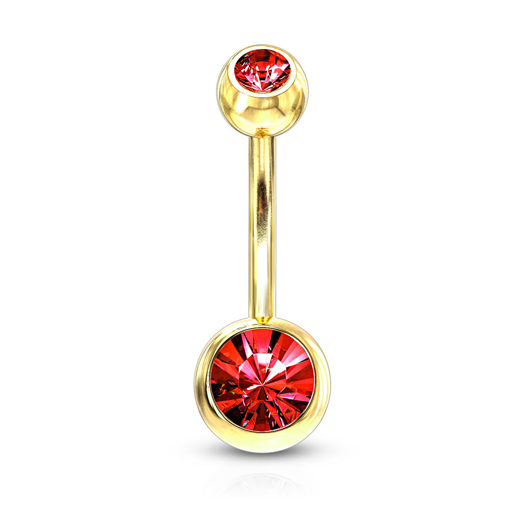 Cherry Diva belly bar Red 14 Gauge Gold Double Crystal Belly Button Bar