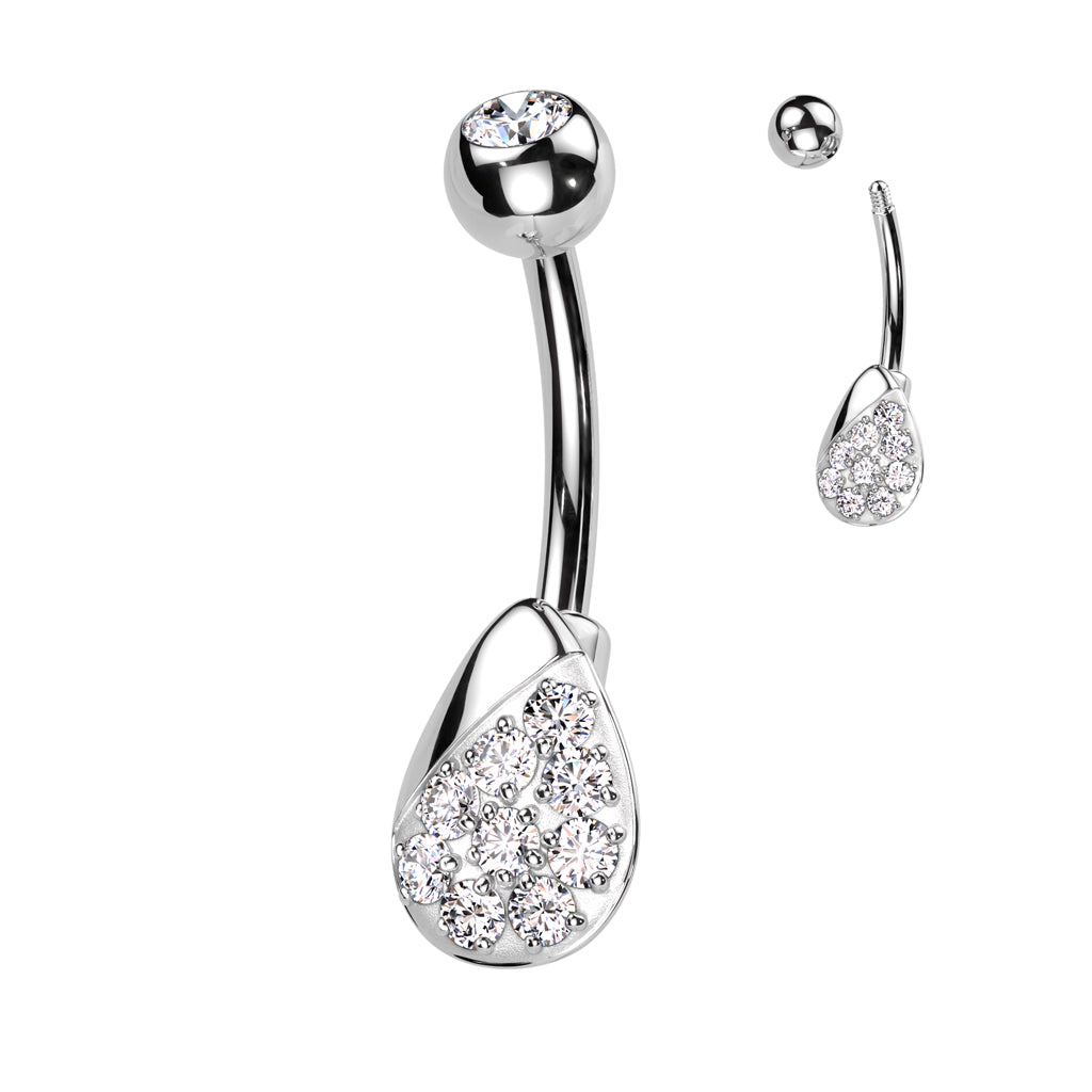 Cherry Diva belly bar Silver 14 Crystal Droplet Belly Button Bar