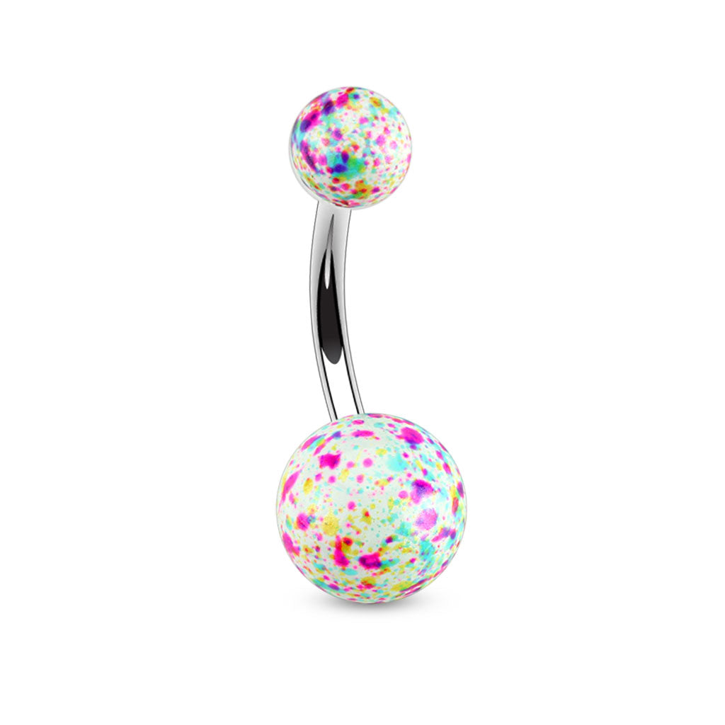 Cherry Diva belly bar White 14 Gauge Splatter Effect Surgical Steel Belly Bar