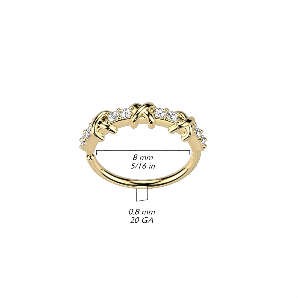 Cherry Diva Bendable Hoop Ring 20 Gauge Golden Crystal Criss Cross Hoop For Nose & Ear