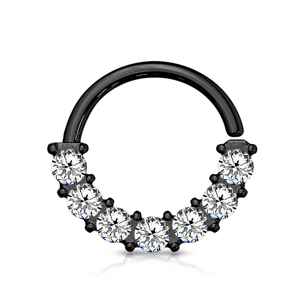 Cherry Diva Bendable Hoop Ring Black / Clear Crystal 16 Gauge Half Crystal Bendable Cut Hoop Ring