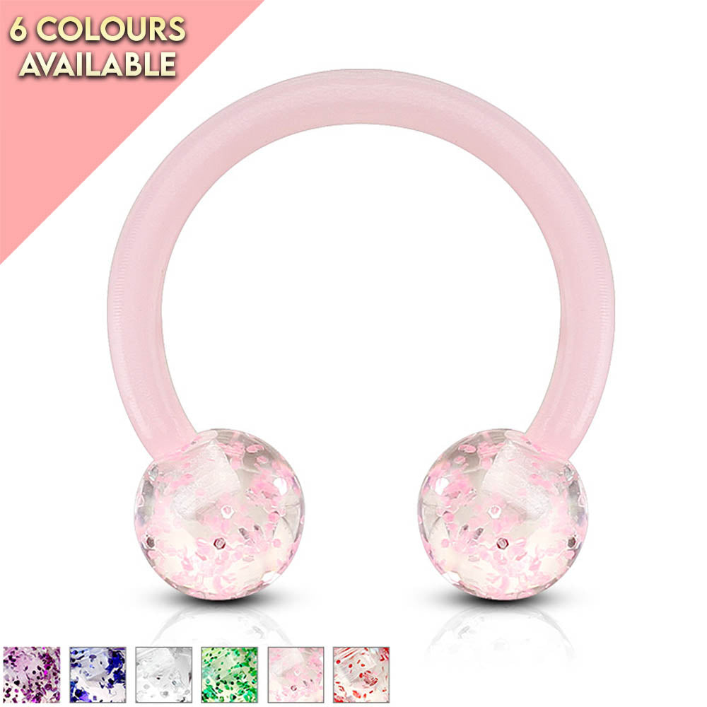 Cherry Diva Circular Barbell 16 Gauge Acrylic Glitterball Circular Horseshoe Barbell