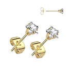 Cherry Diva Earrings 20 Gauge Crystal Star Stainless Steel Stud Earrings - Gold