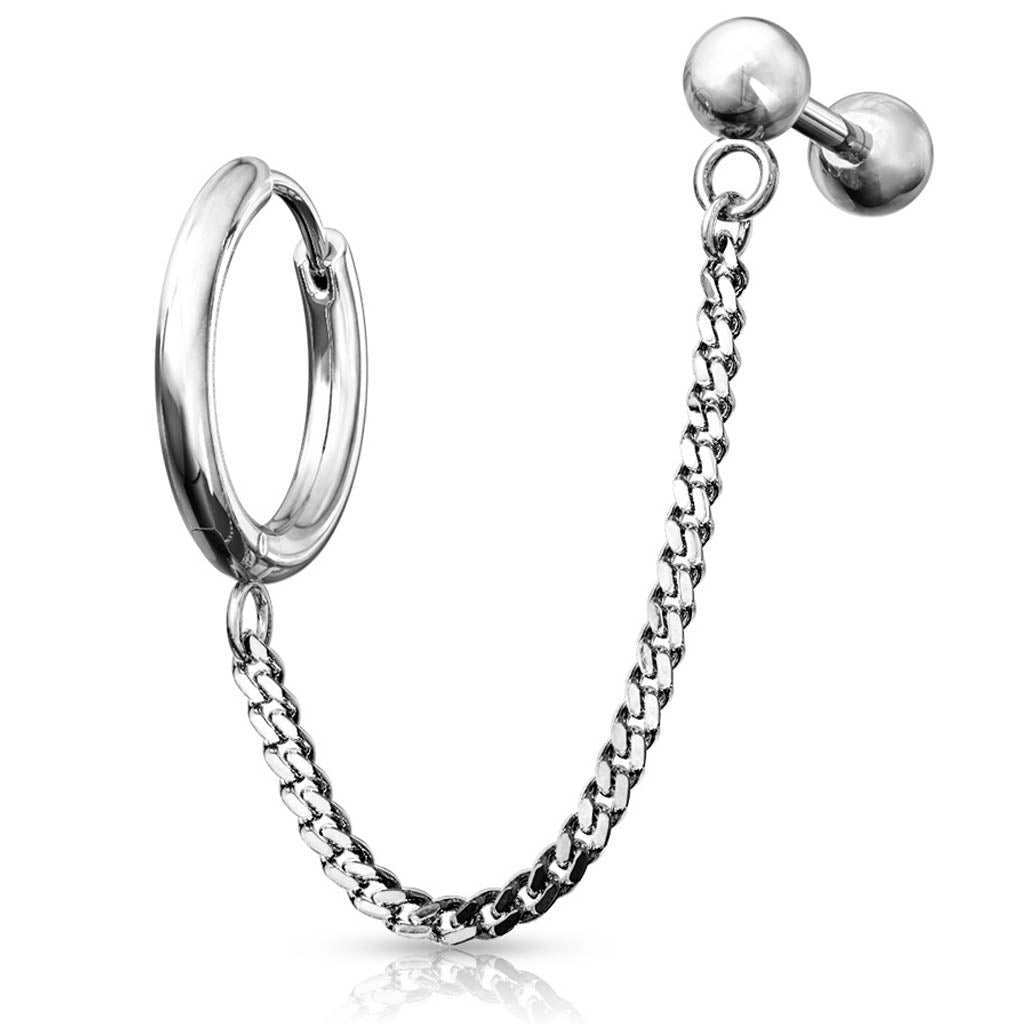 Cherry Diva Earrings Chain Linked Round Clicker Ear Hoop & Stud Earring