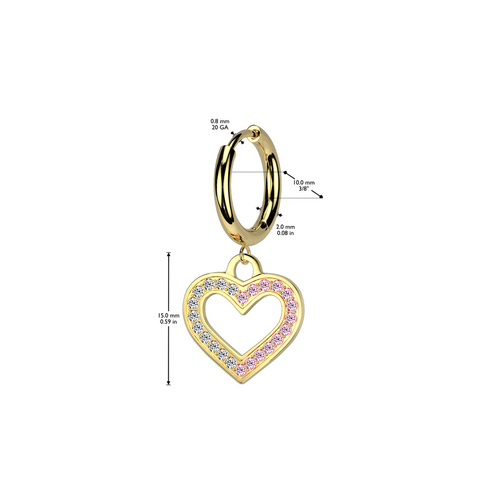 Cherry Diva Earrings Dangling Hollow Crystal Heart Hoop Earrings - Silver