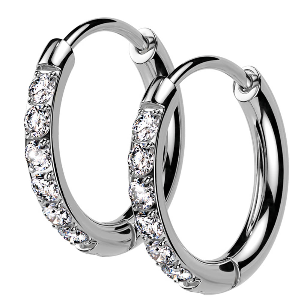 Cherry Diva Earrings Stainless Steel Hinged Closure Crystal Lined Hoop Earrings