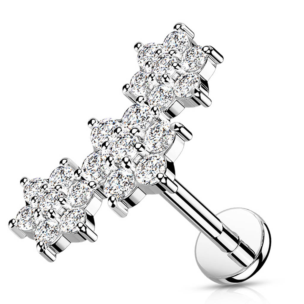 Cherry Diva Flat Back Stud 16 Gauge Internally Threaded Crystal Flower Trio Stud