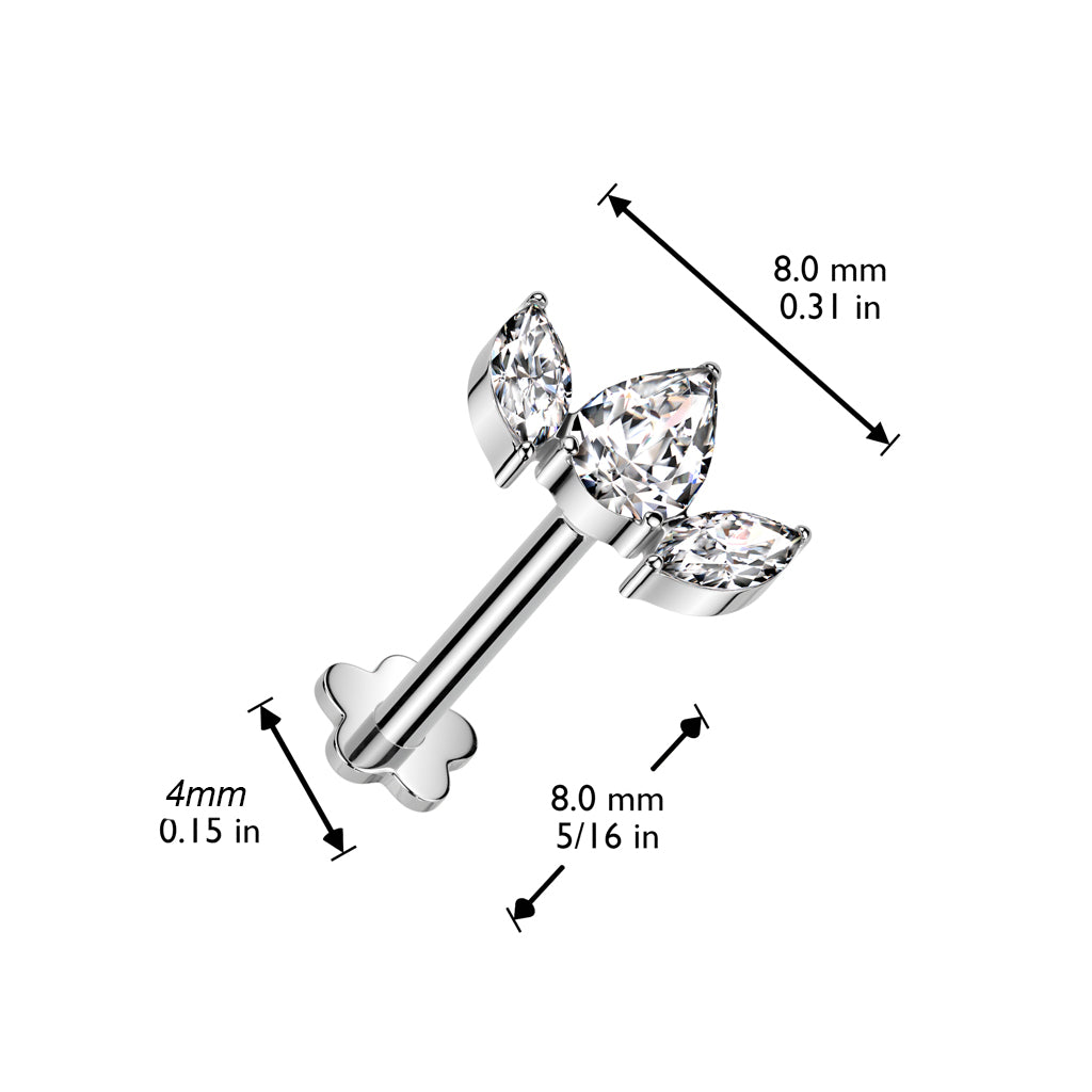 Cherry Diva Flat Back Stud 16 Gauge Press Fit Titanium Crystal Trio Labret & Cartilage Stud