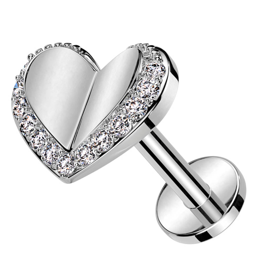 Cherry Diva Flat Back Stud 16 Gauge Threadless Crystal Trim Heart Stud