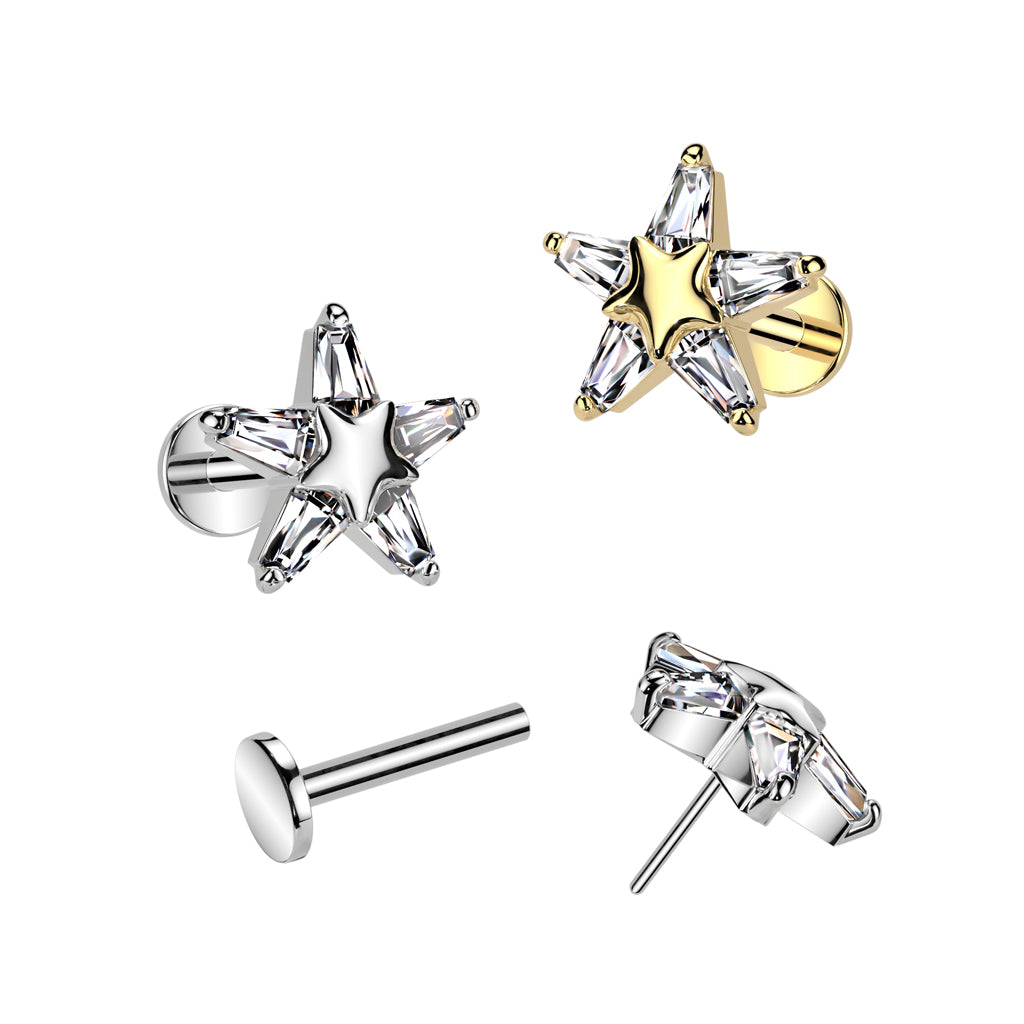 Cherry Diva Flat Back Stud 16 Gauge Threadless Silver Crystal Star Cartilage Stud